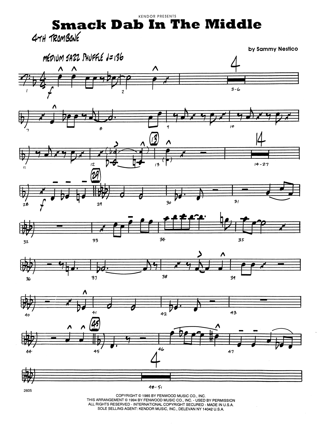 Download Sammy Nestico Smack Dab in the Middle - 4th Trombone Sheet Music