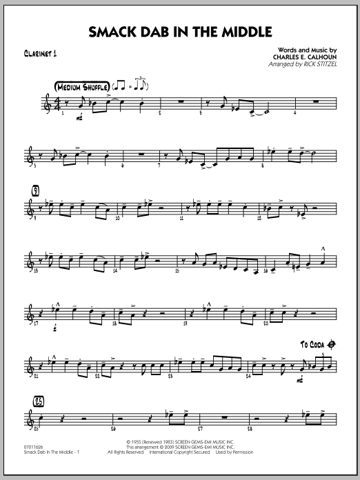 Download Rick Stitzel Smack Dab In The Middle - Bb Clarinet 1 Sheet Music