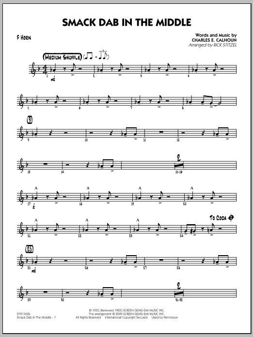 Download Rick Stitzel Smack Dab In The Middle - F Horn Sheet Music