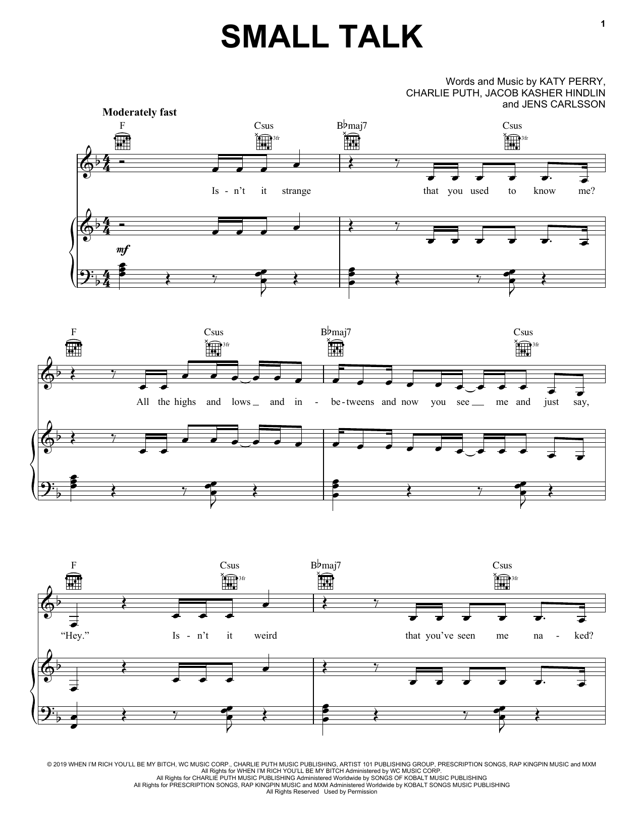 Download Katy Perry Small Talk Sheet Music