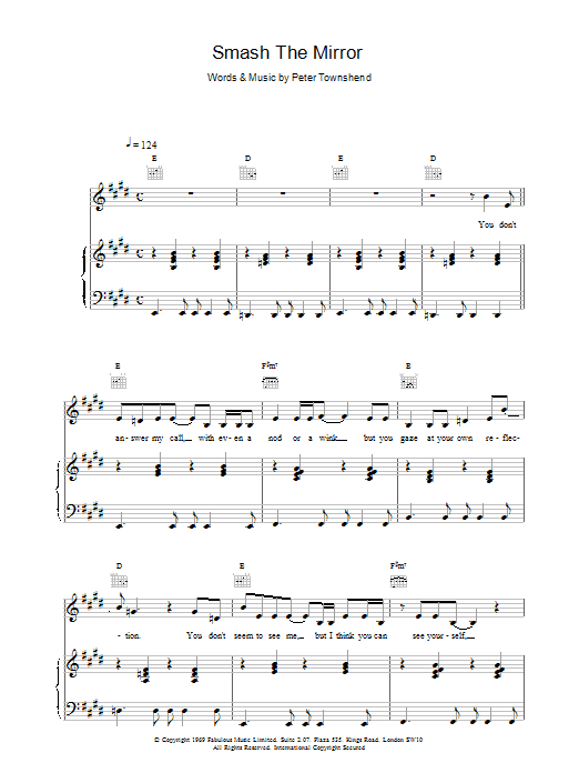 The Who Smash The Mirror sheet music notes printable PDF score