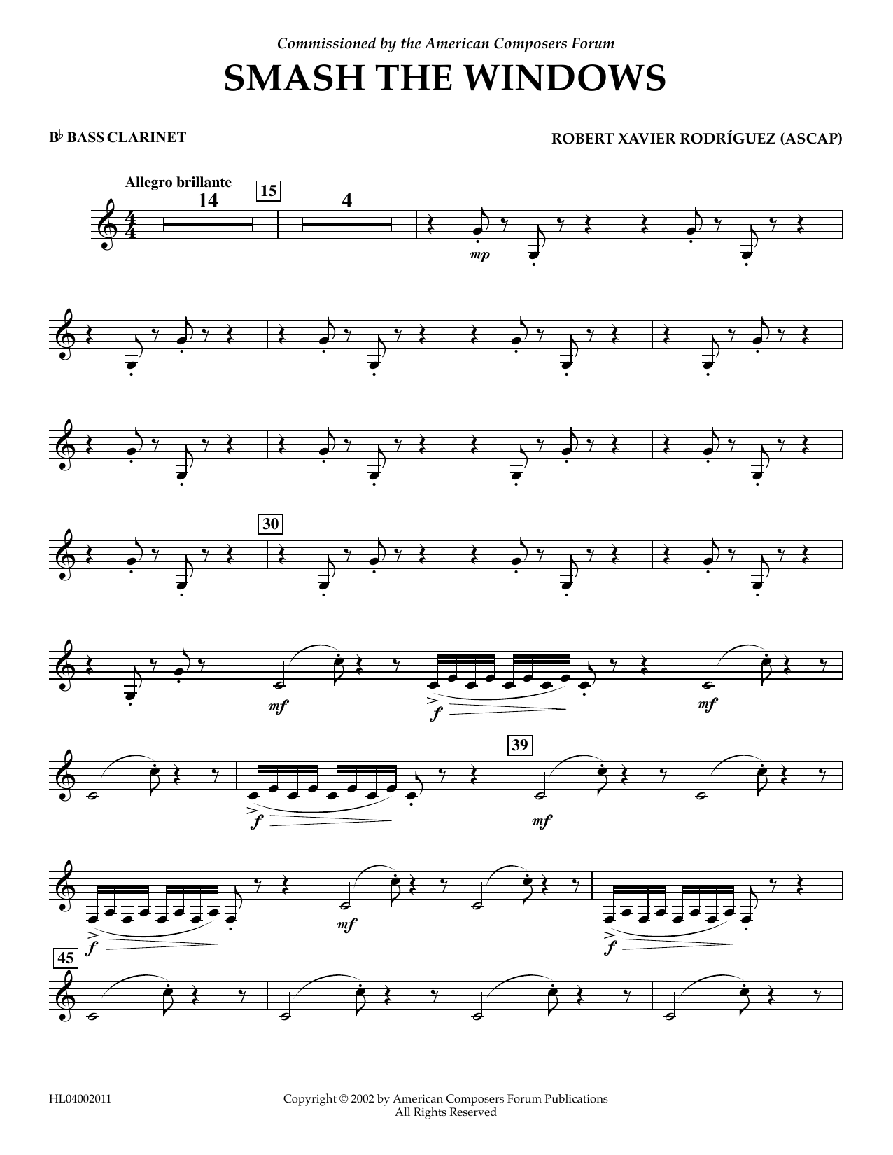 Download Robert Xavier Rodríguez Smash the Windows - Bb Bass Clarinet Sheet Music