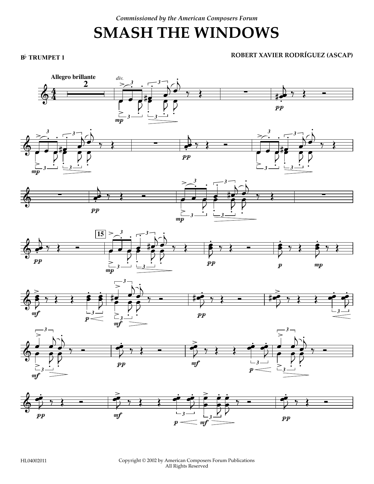 Download Robert Xavier Rodríguez Smash the Windows - Bb Trumpet 1 Sheet Music