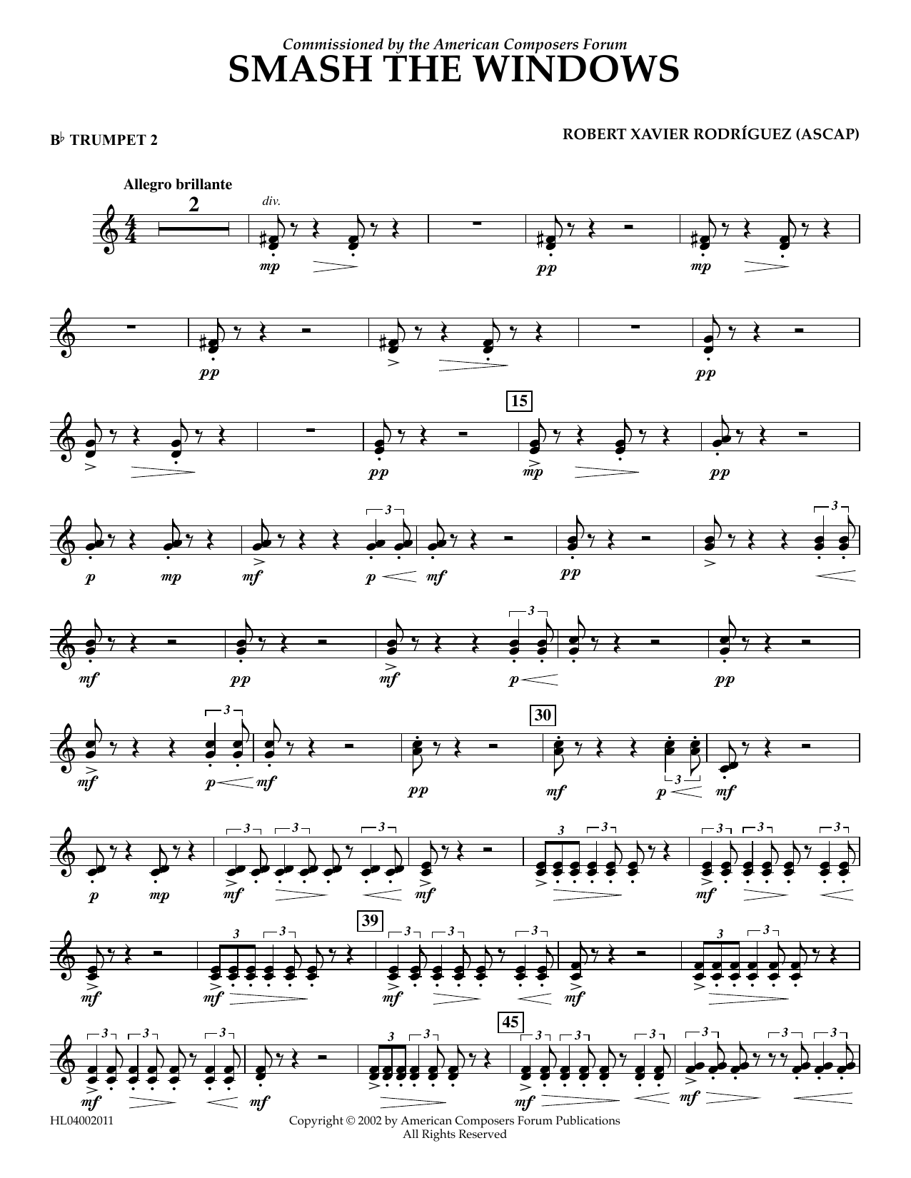Download Robert Xavier Rodríguez Smash the Windows - Bb Trumpet 2 Sheet Music
