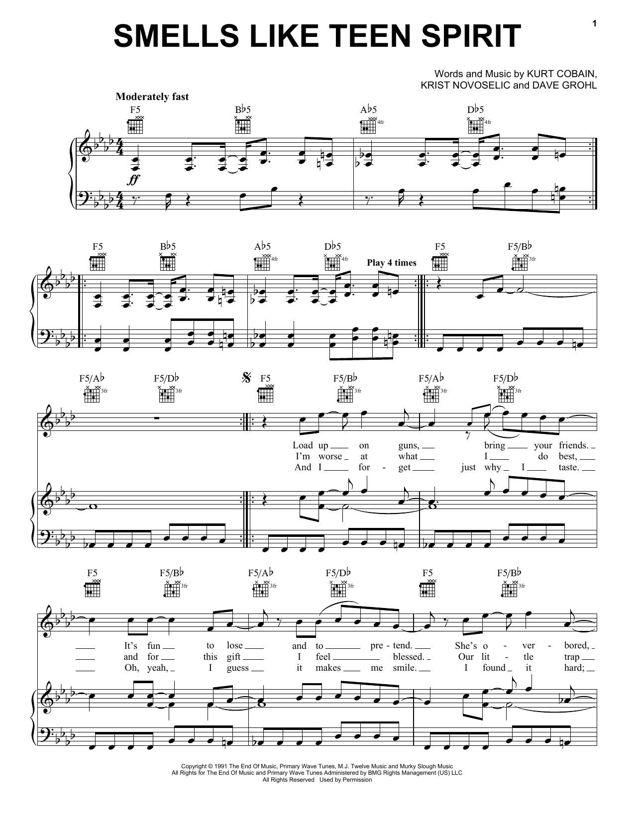 Nirvana Smells Like Teen Spirit sheet music notes printable PDF score