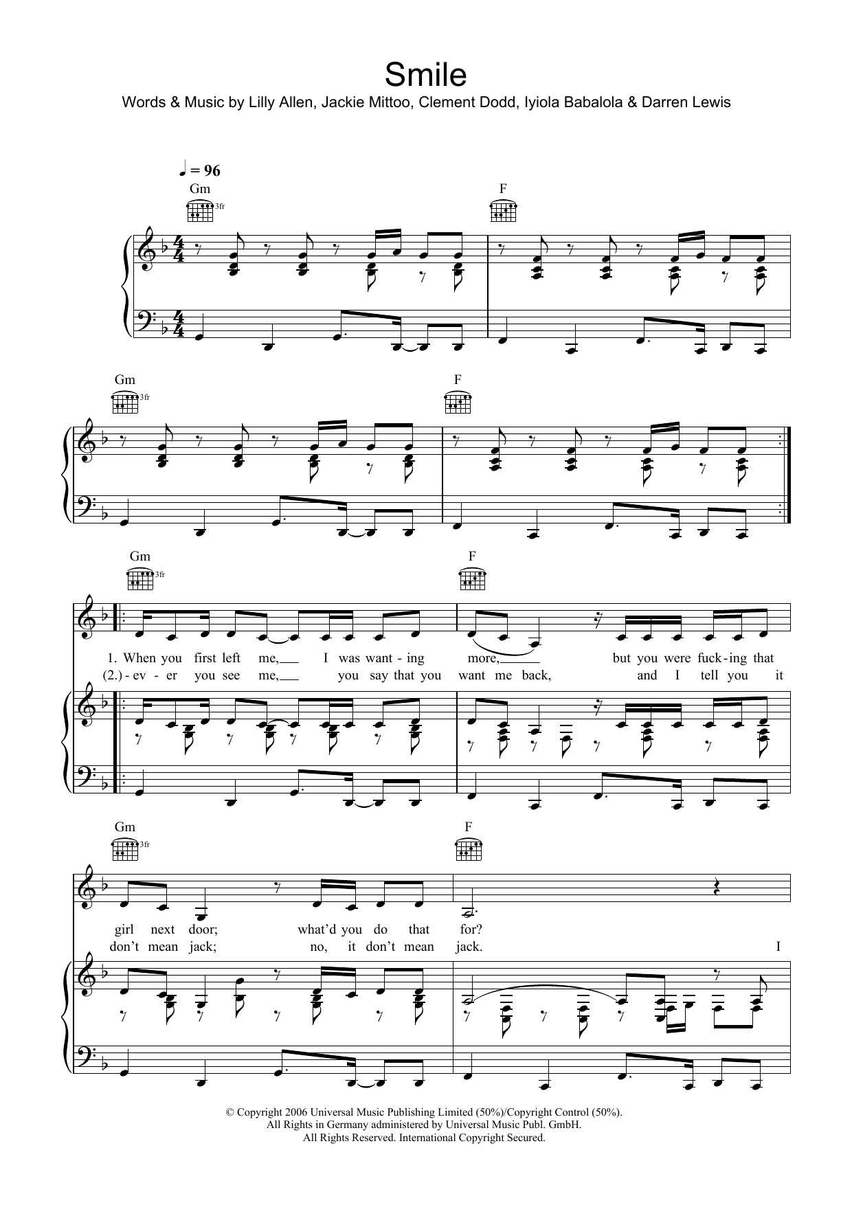 Download Lily Allen Smile Sheet Music