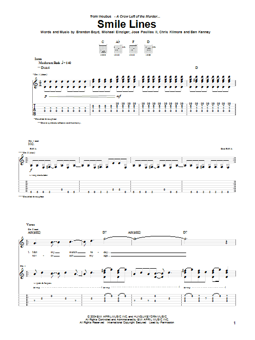 Download Incubus Smile Lines Sheet Music