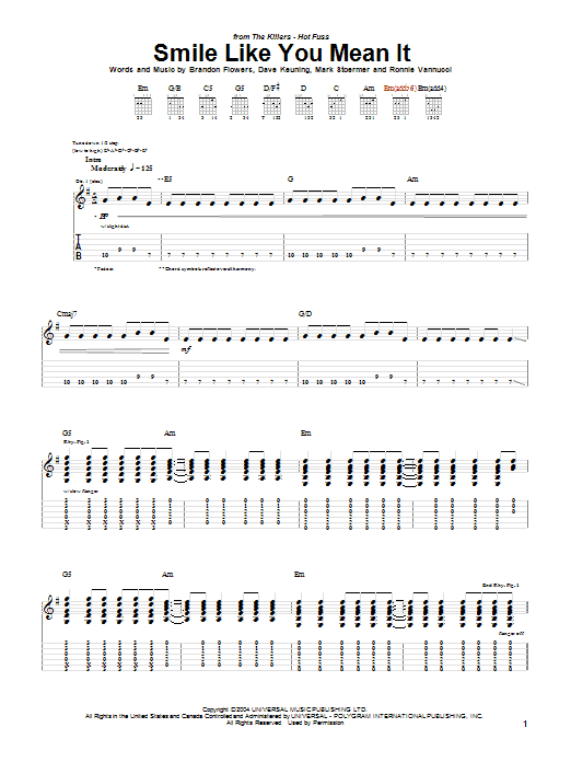 Download The Killers Smile Like You Mean It Sheet Music