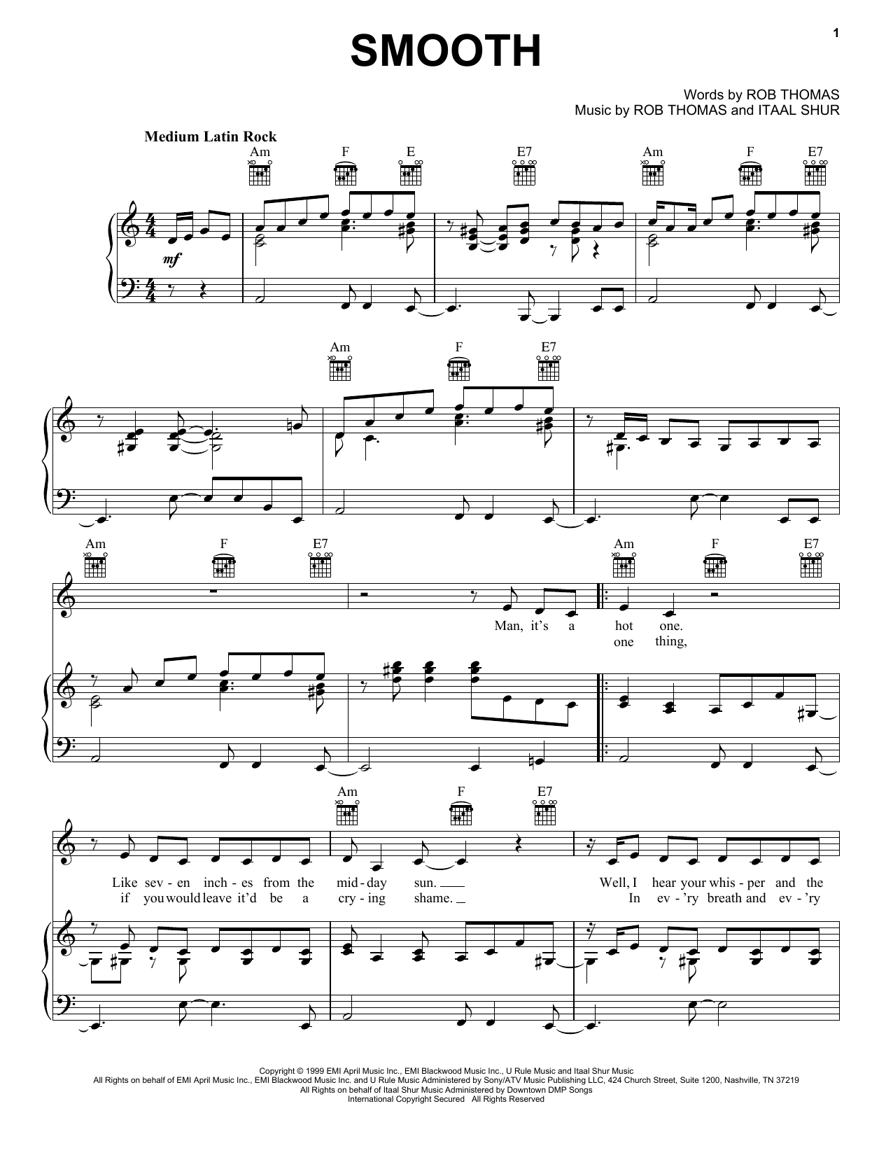Santana featuring Rob Thomas Smooth sheet music notes printable PDF score