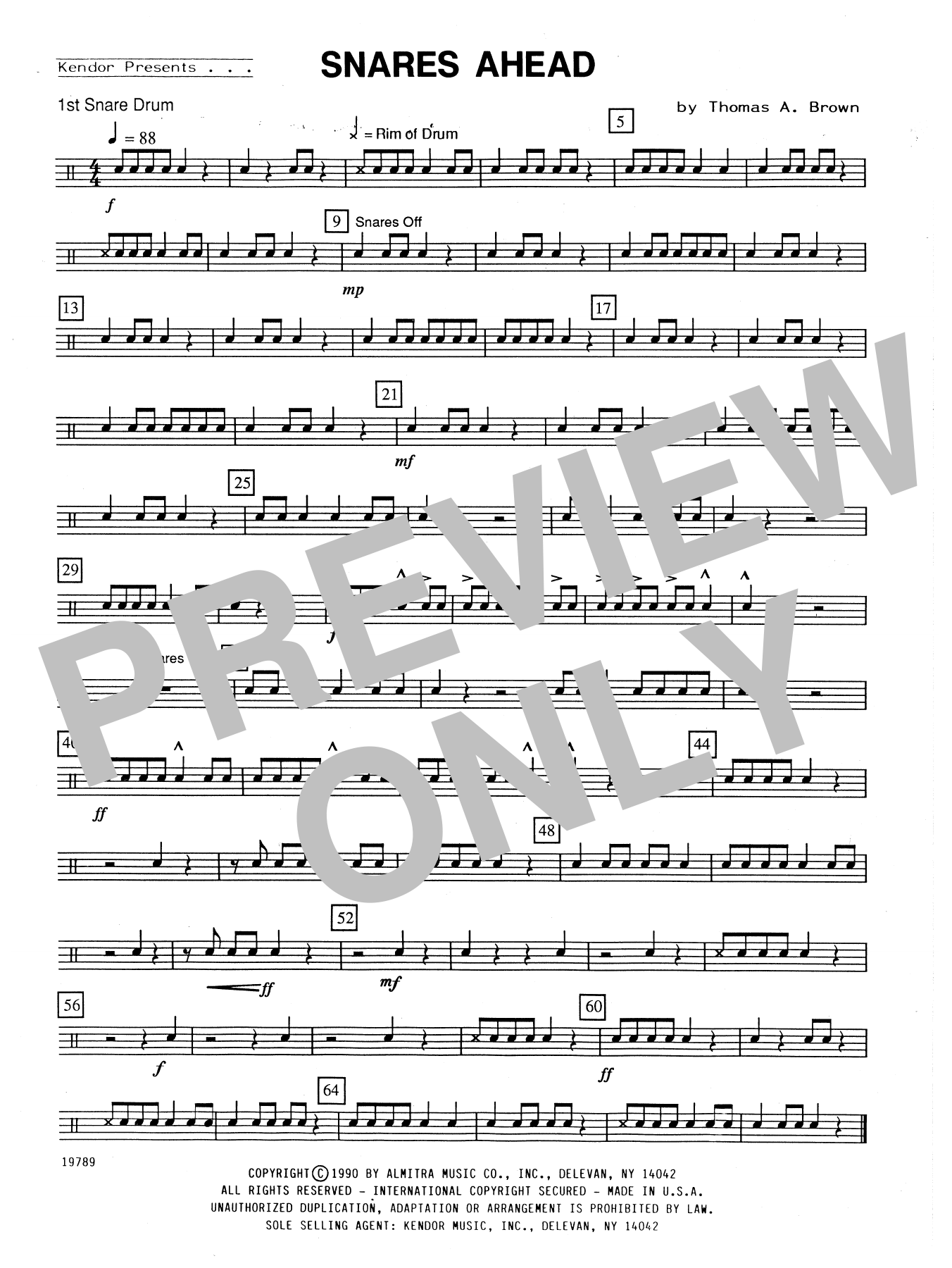 Download Thomas A Brown Snares Ahead - Percussion 1 Sheet Music