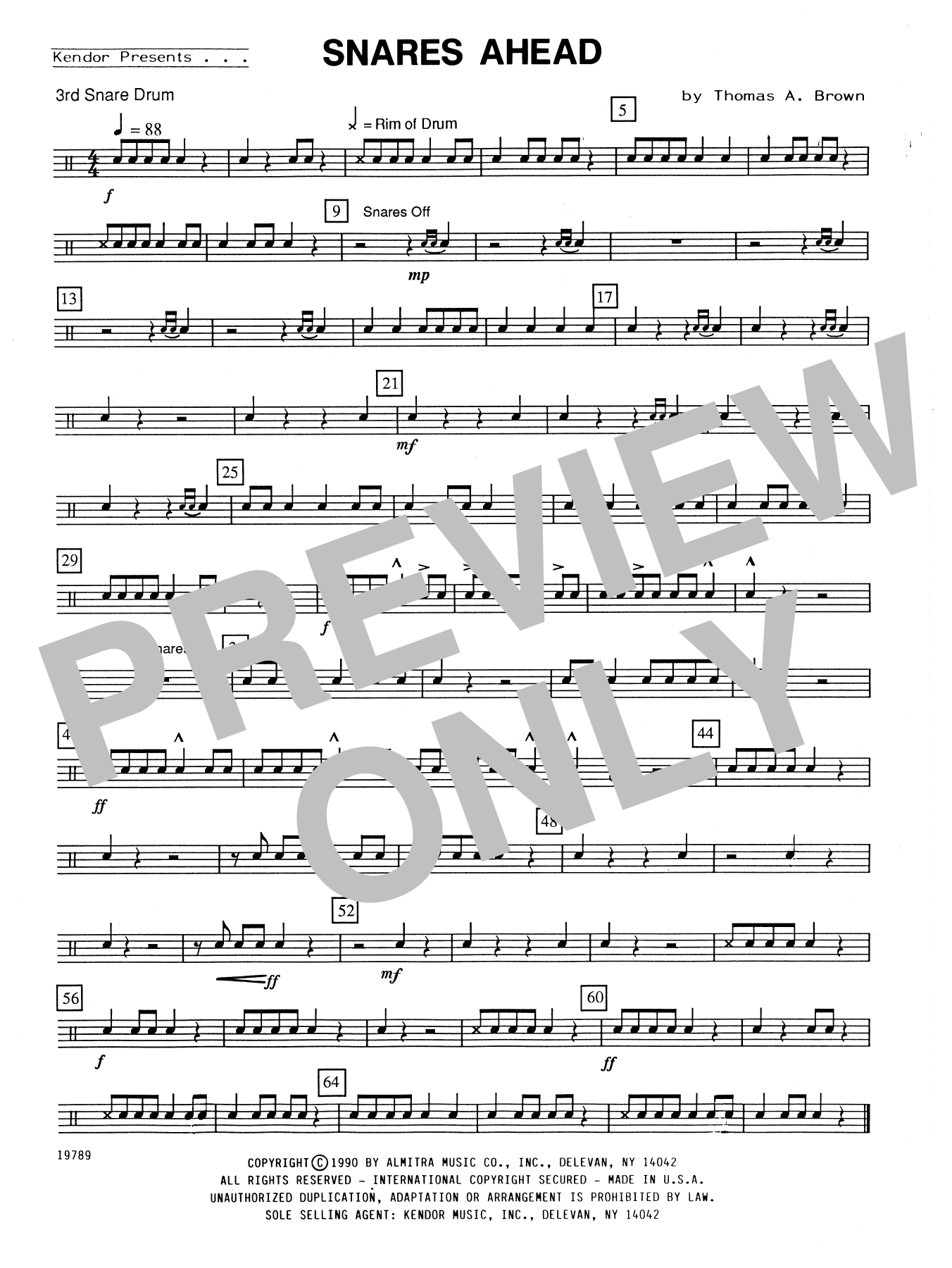 Download Thomas A Brown Snares Ahead - Percussion 3 Sheet Music