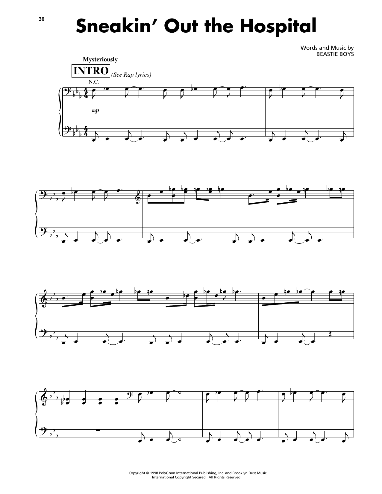 Download Beastie Boys Sneakin' Out The Hospital Sheet Music