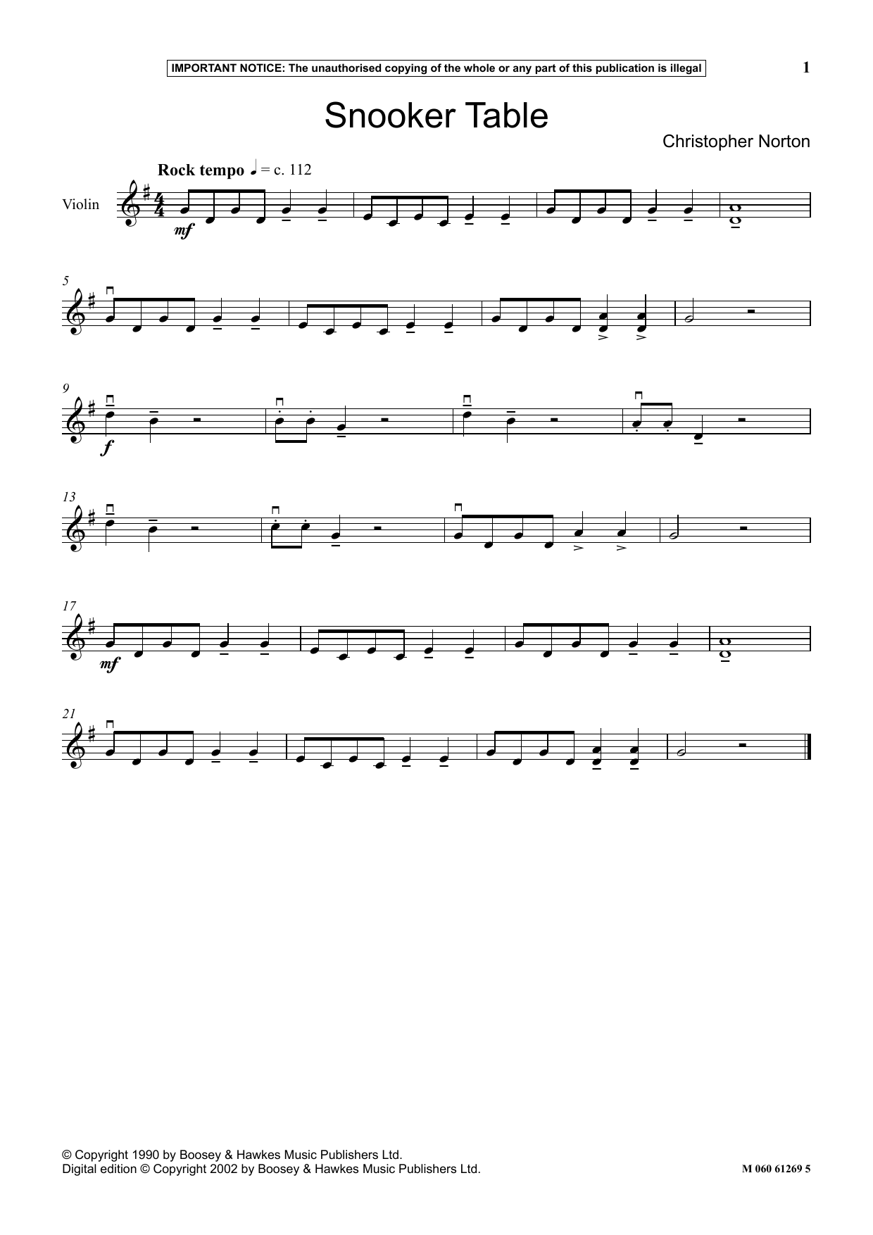Download Christopher Norton Snooker Table Sheet Music