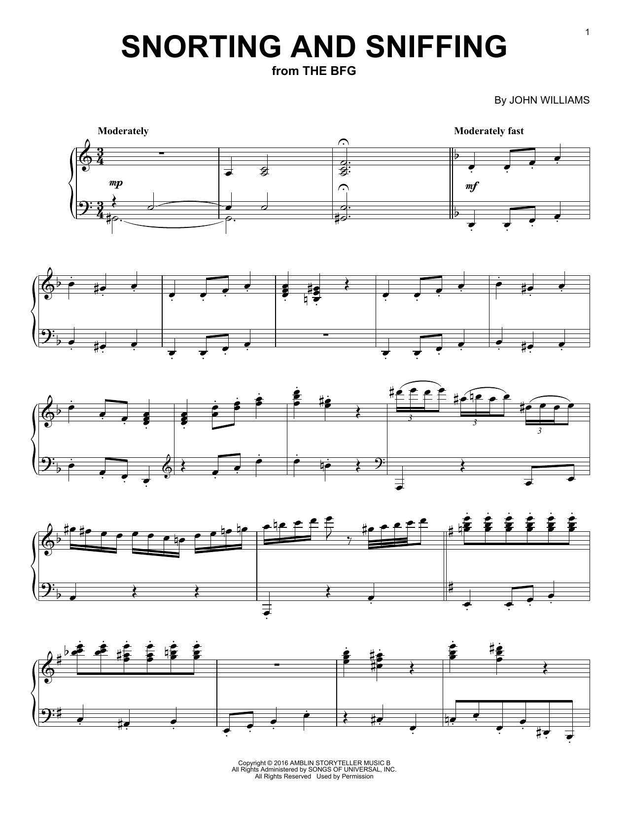 Download John Williams Snorting And Sniffing Sheet Music