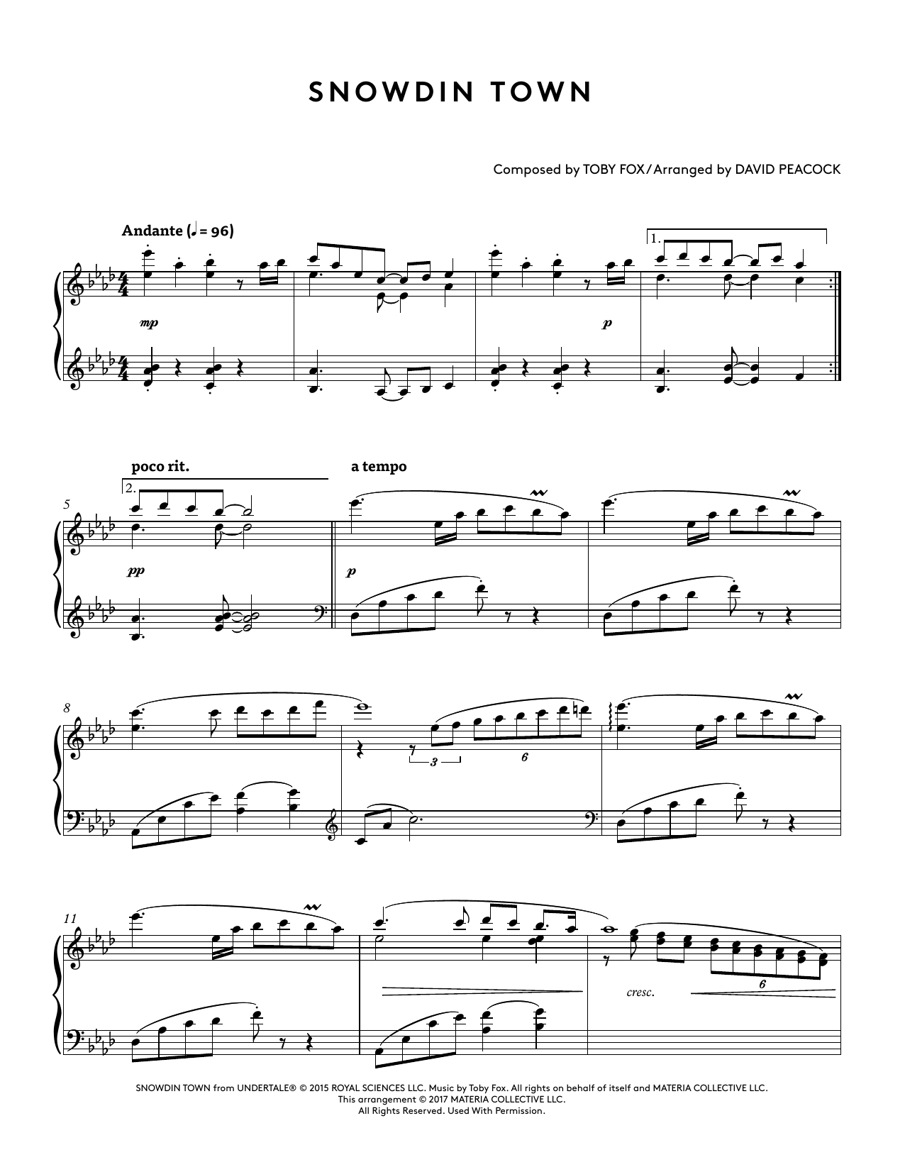 Download Toby Fox Snowdin Town (from Undertale Piano Coll Sheet Music