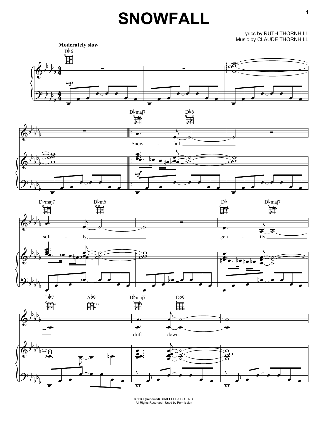 Tony Bennett Snowfall sheet music notes printable PDF score