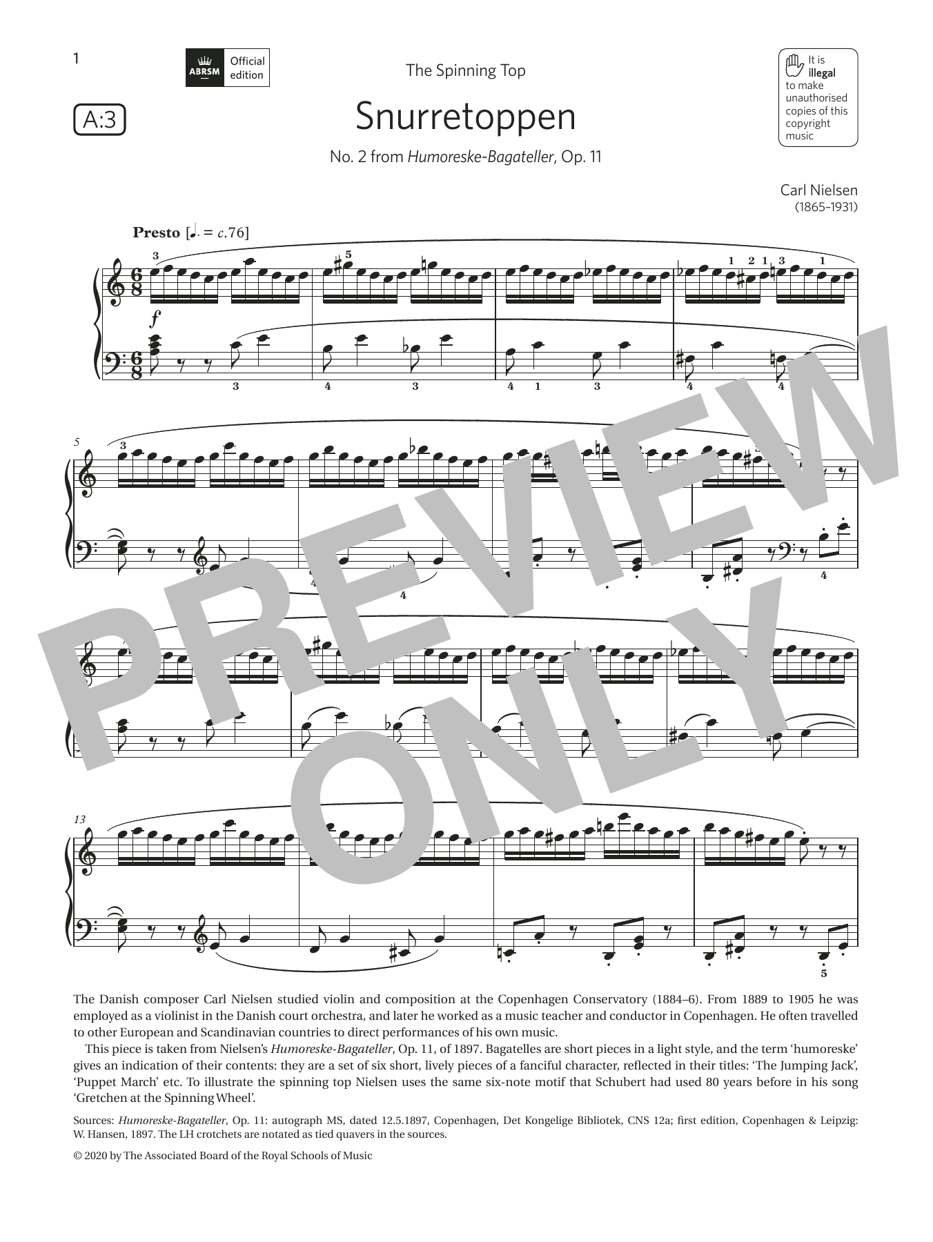 Download Carl Nielsen Snurretoppen (Grade 6, list A3, from th Sheet Music