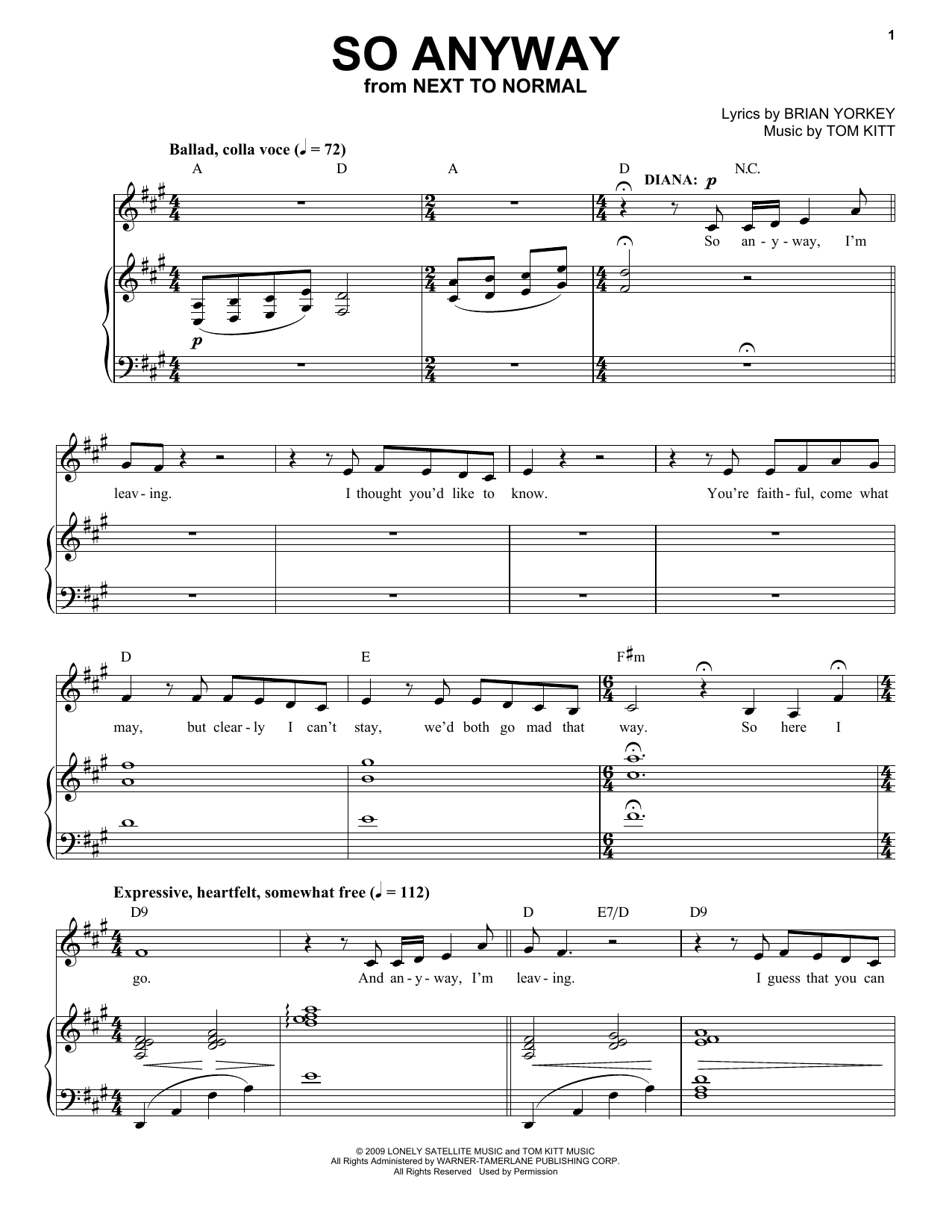 Download Alice Ripley So Anyway (from Next to Normal) Sheet Music
