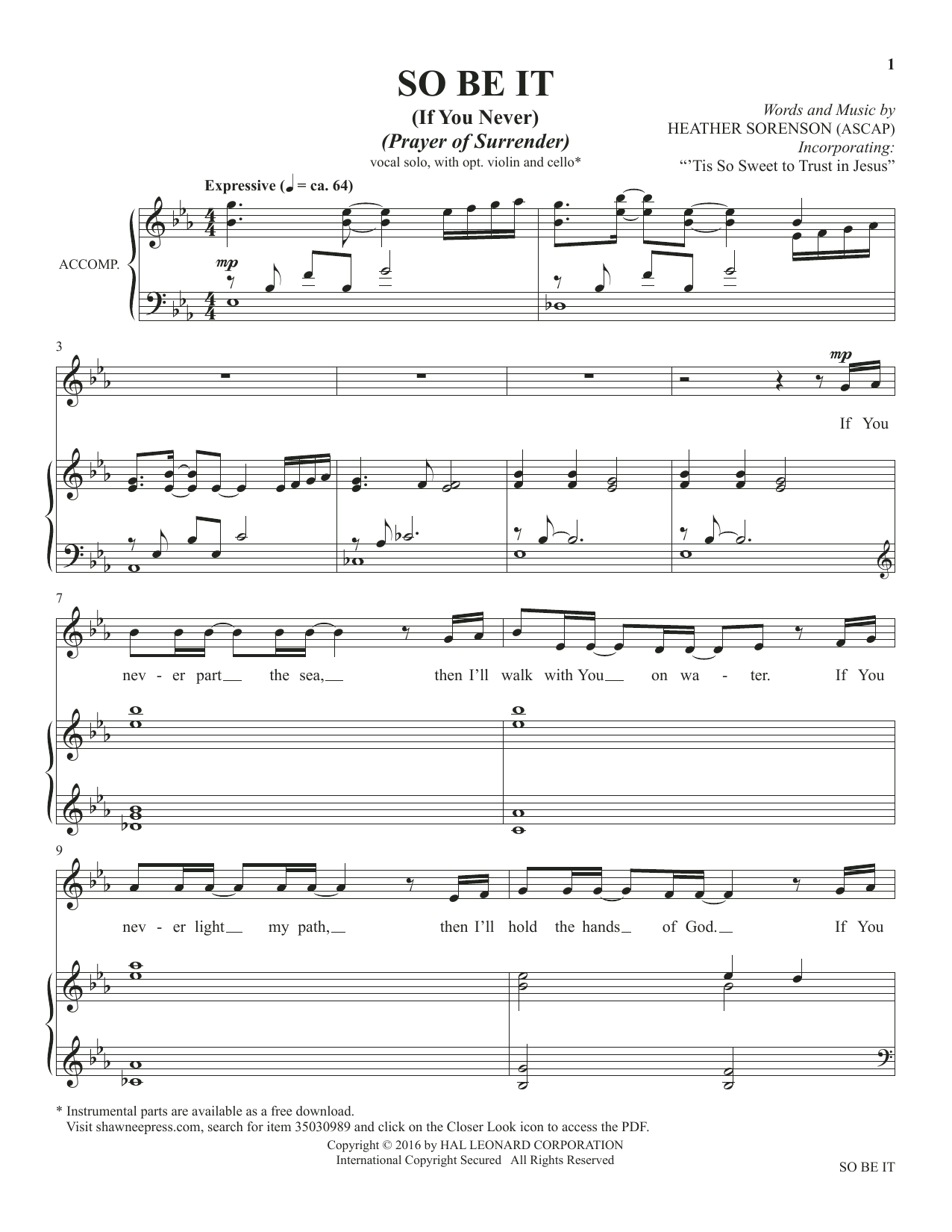 Download Heather Sorenson So Be It (If You Never) (from The Praye Sheet Music