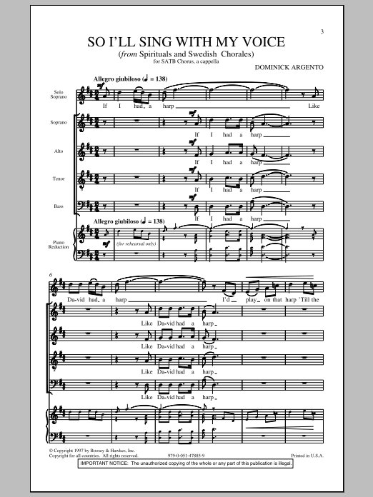 Download Dominick Argento So I'll Sing With My Voice Sheet Music