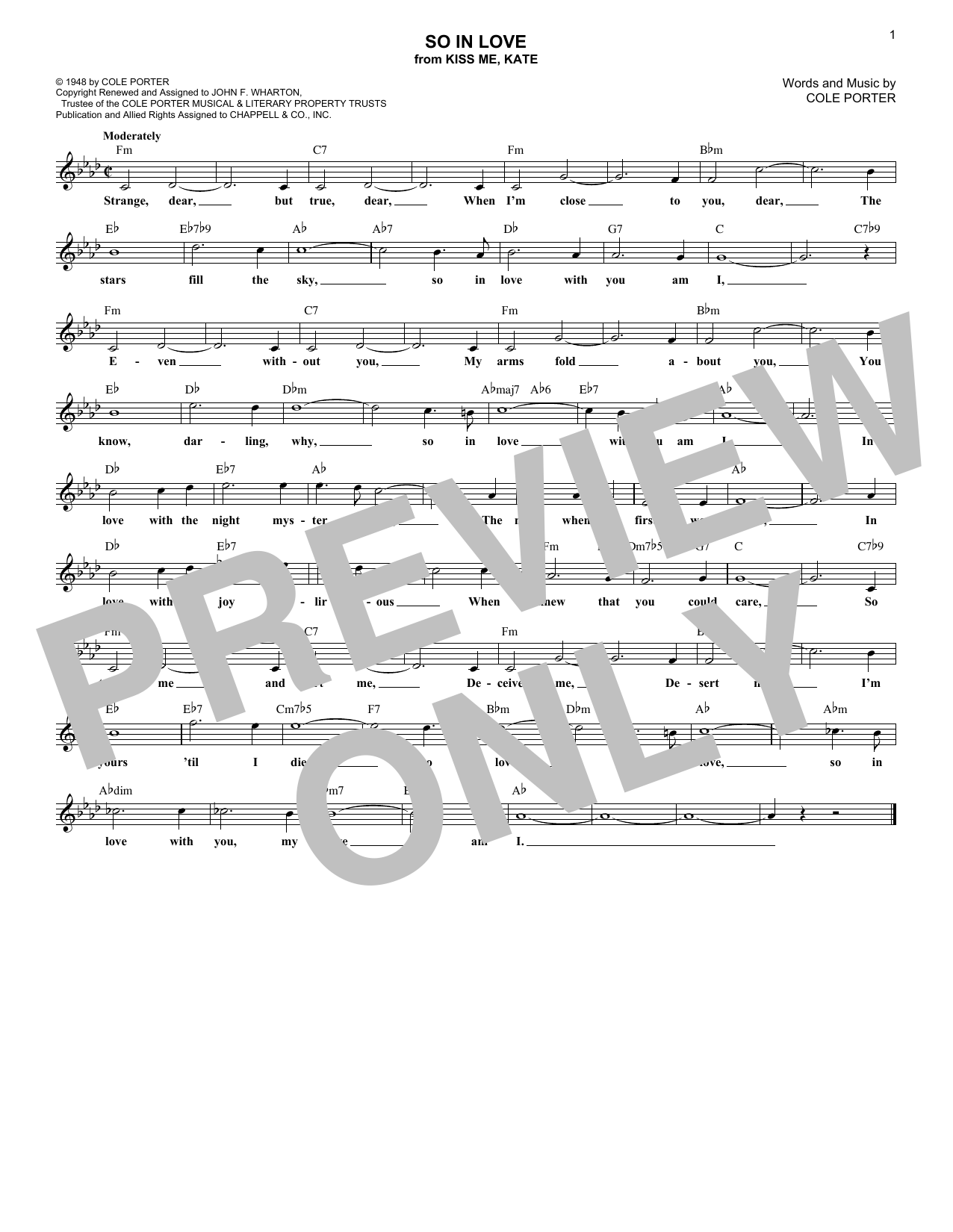 Download Cole Porter So In Love (from Kiss Me, Kate) Sheet Music