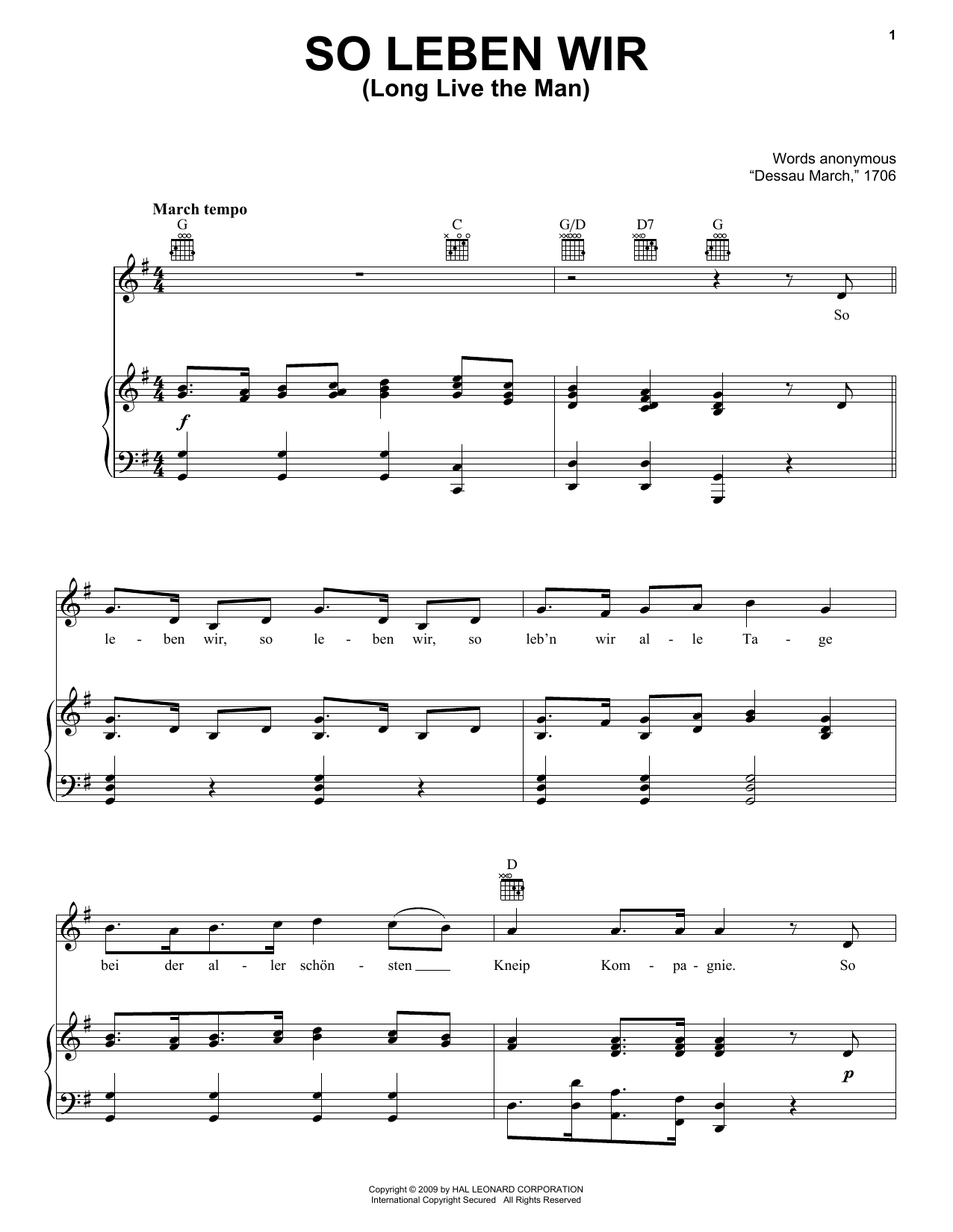 Download Traditional So Leben Wir (Long Live The Man) Sheet Music