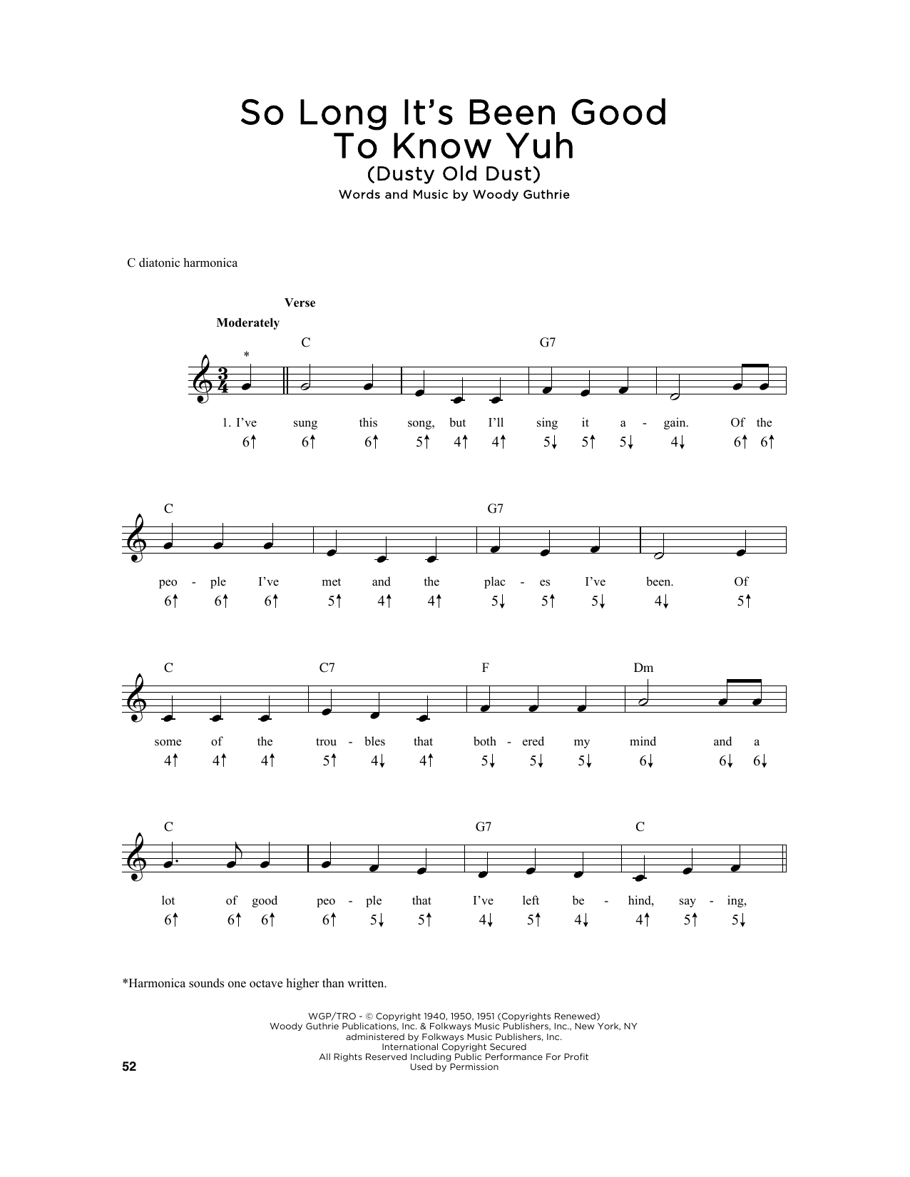 Download Woody Guthrie So Long It's Been Good To Know Yuh (Dus Sheet Music