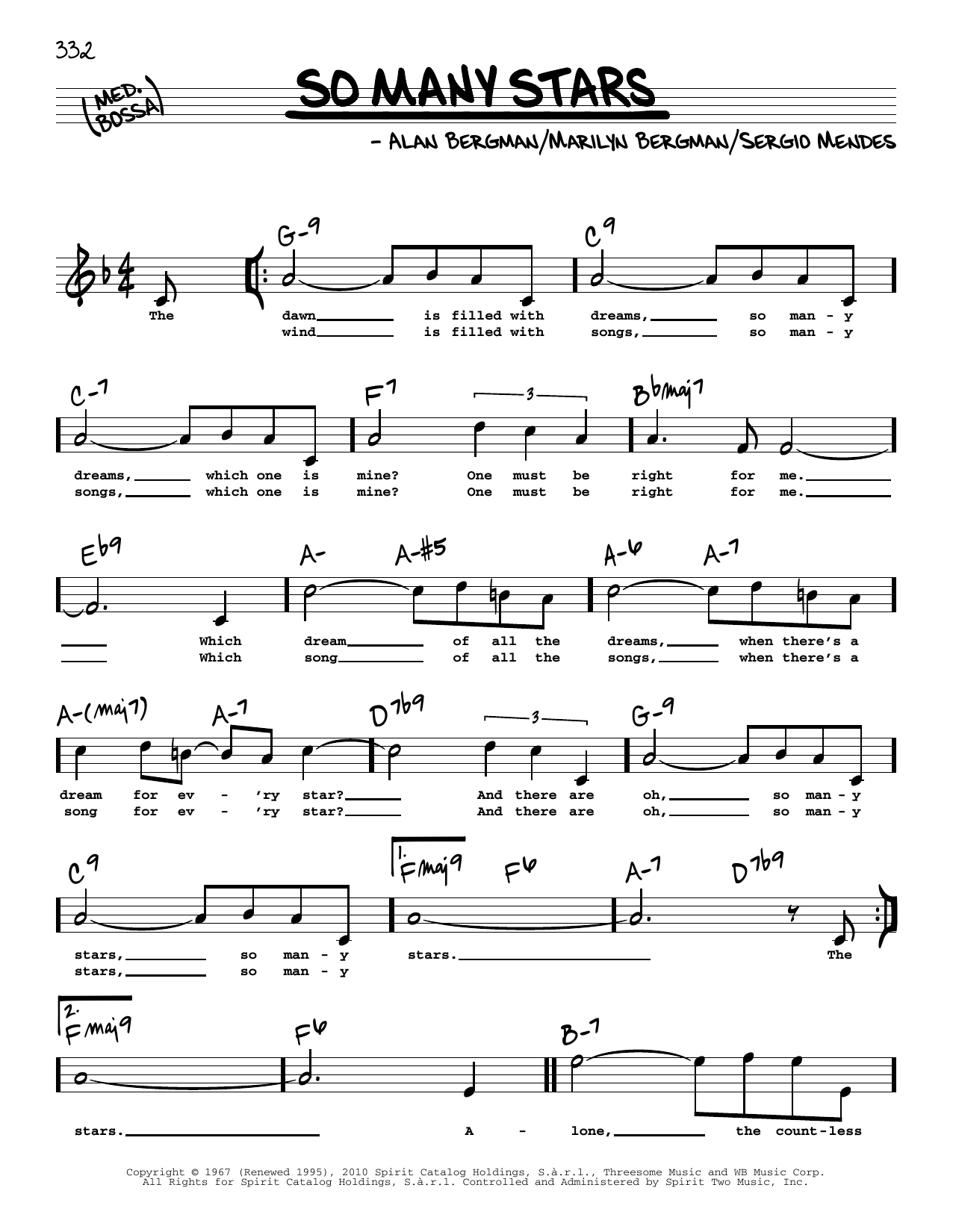 Download Sergio Mendes So Many Stars (High Voice) Sheet Music