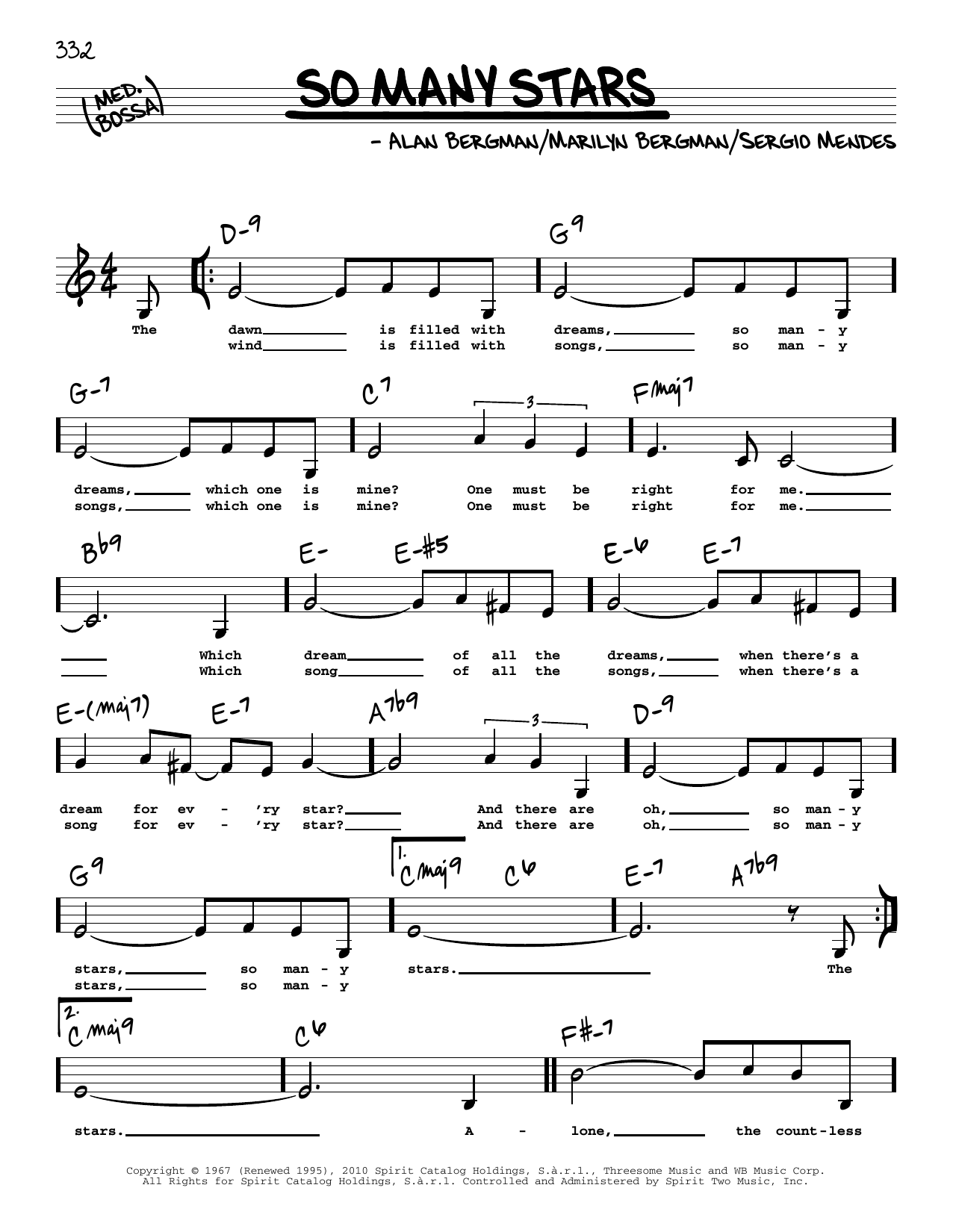 Alan Bergman So Many Stars (Low Voice) sheet music notes printable PDF score