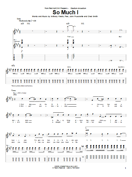 Download Red Hot Chili Peppers So Much I Sheet Music