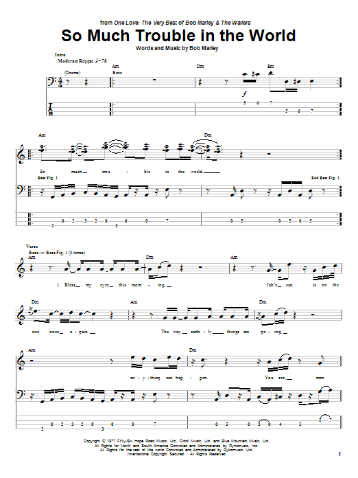 Download Bob Marley So Much Trouble In The World Sheet Music