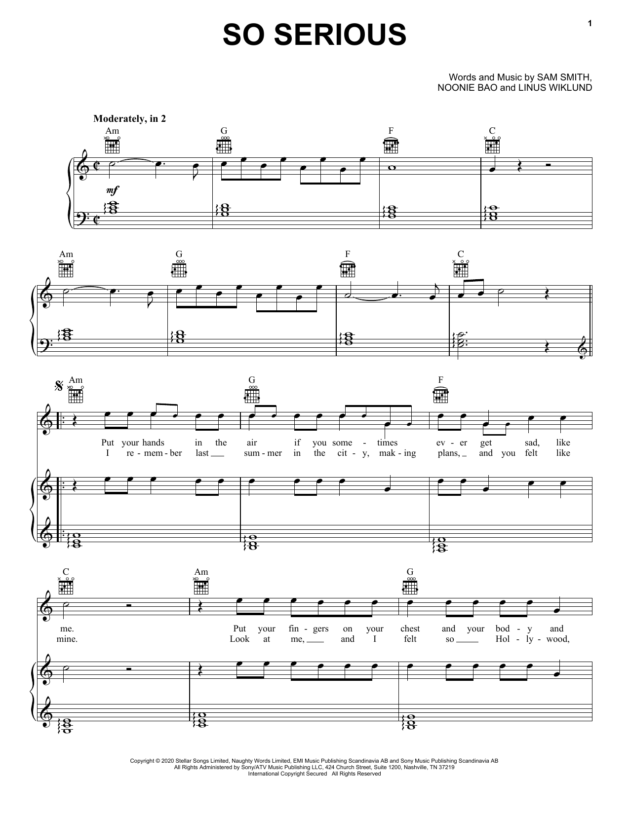 Download Sam Smith So Serious Sheet Music