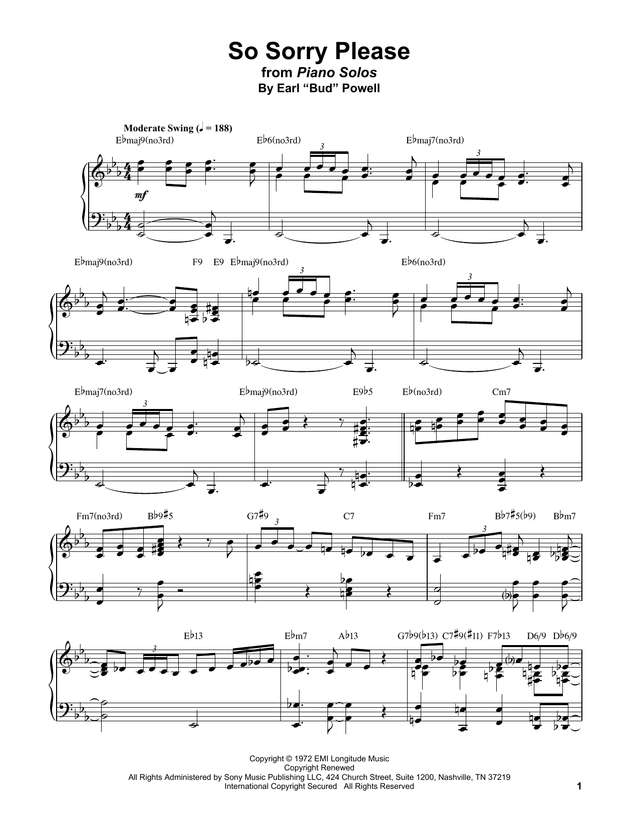 Download Bud Powell So Sorry Please Sheet Music