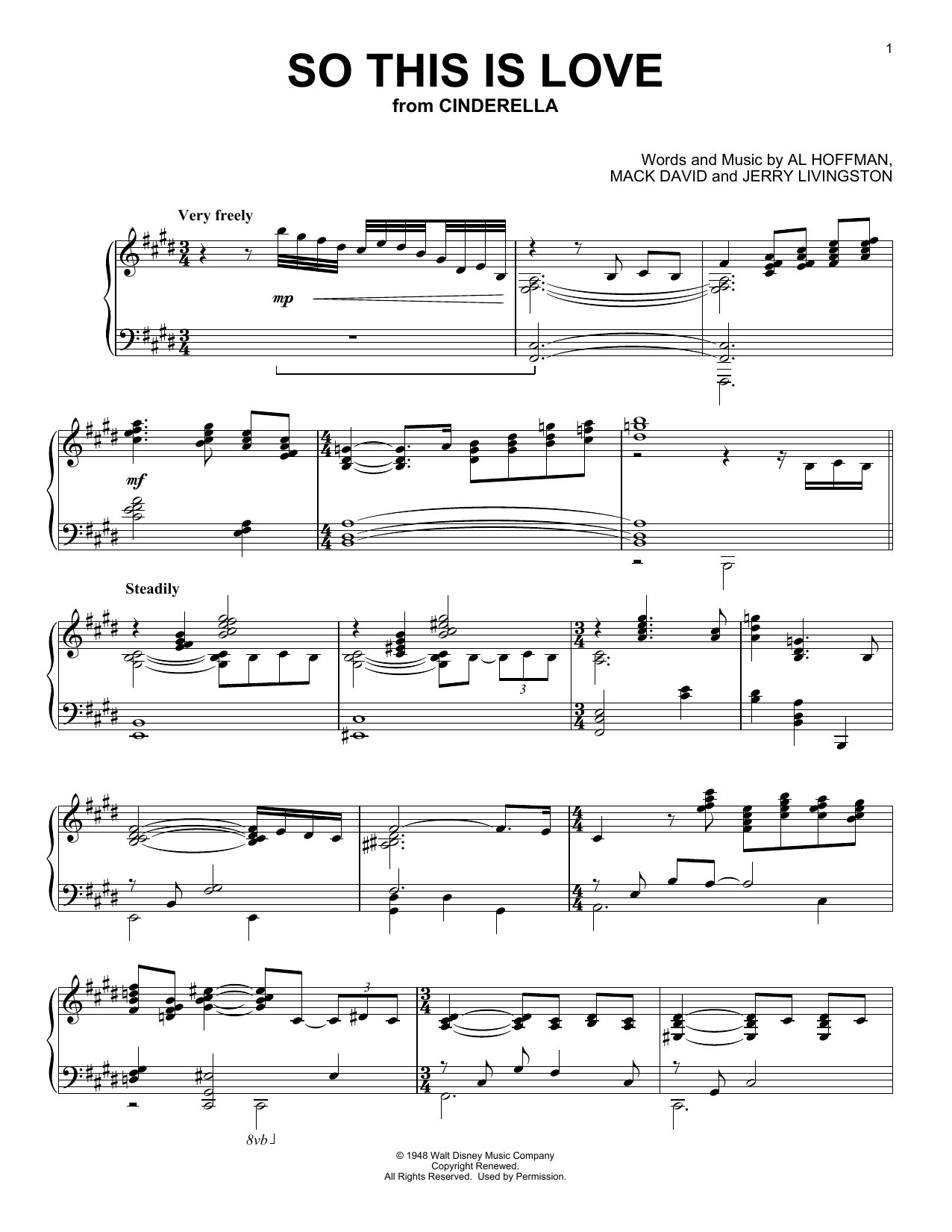 Download Mack David, Al Hoffman and Jerry Liv So This Is Love (from Disney's Cinderel Sheet Music