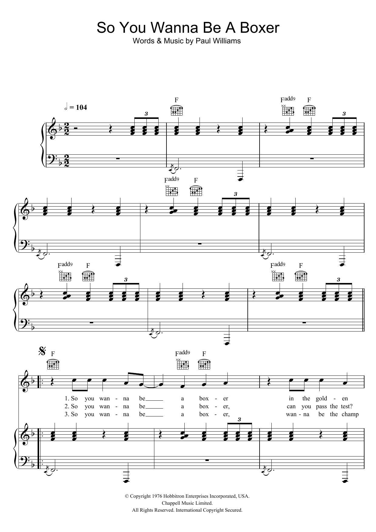 Download Paul Williams So You Wanna Be A Boxer (from Bugsy Mal Sheet Music
