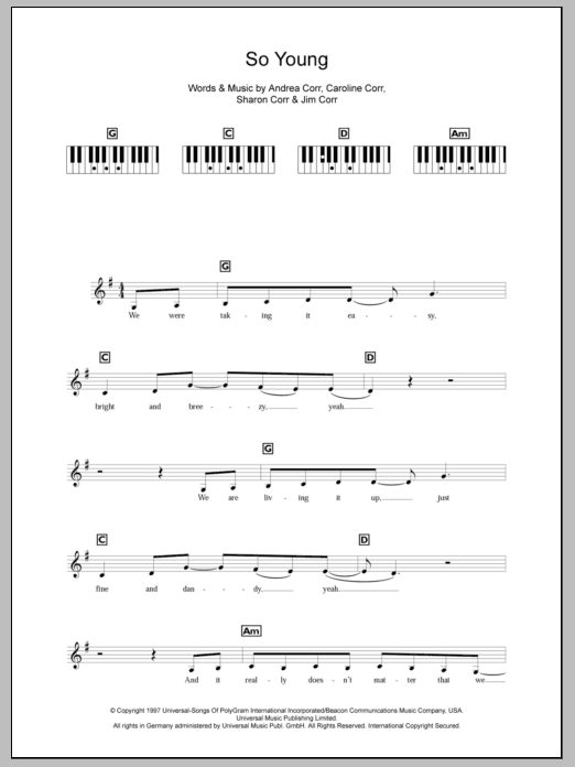 Download The Corrs So Young Sheet Music