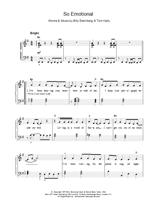Whitney Houston So Emotional sheet music notes printable PDF score