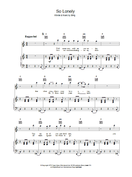Download The Police So Lonely Sheet Music