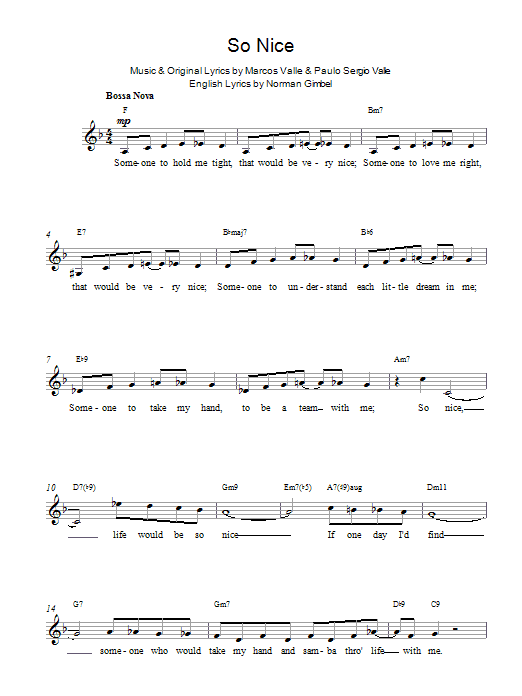 Paulo Sergio Valle So Nice sheet music notes printable PDF score
