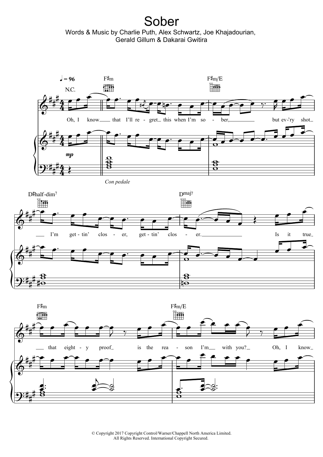 Download G-Eazy Sober (feat. Charlie Puth) Sheet Music