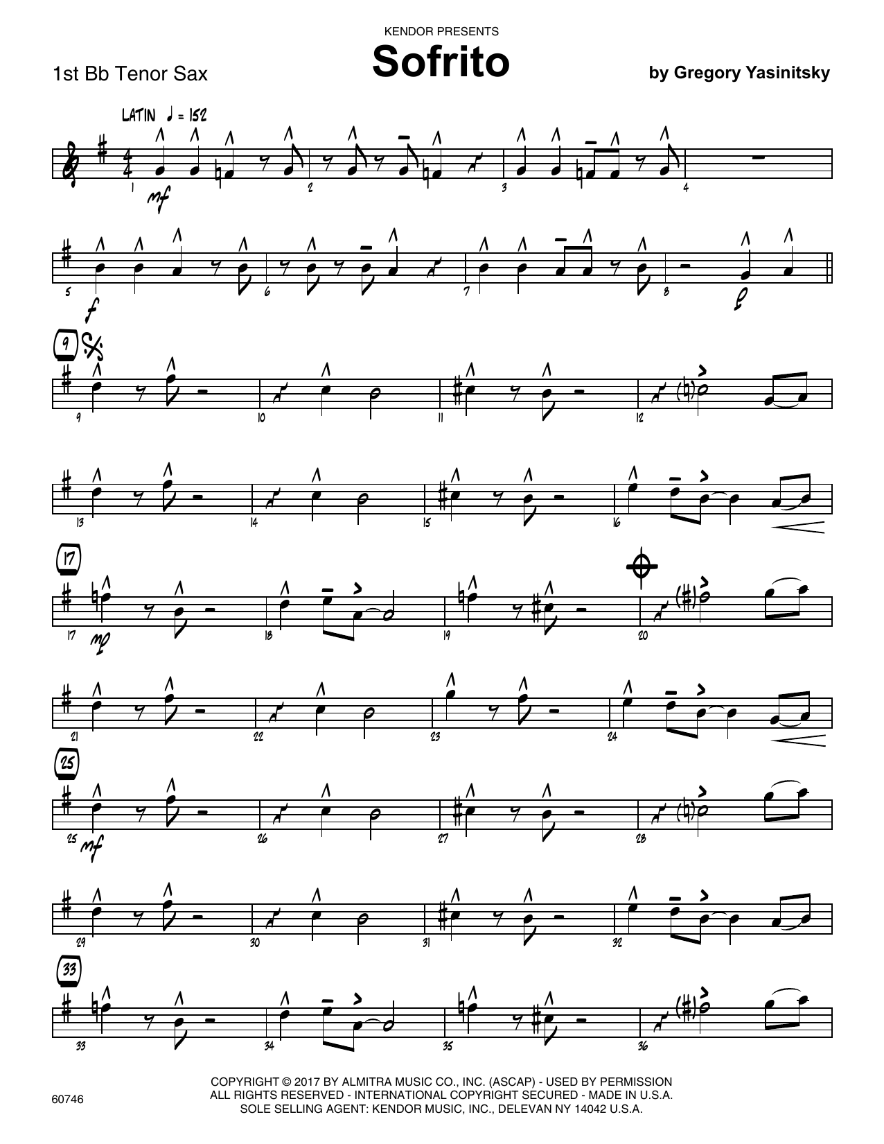 Download Gregory Yasinitsky Sofrito - 1st Tenor Saxophone Sheet Music