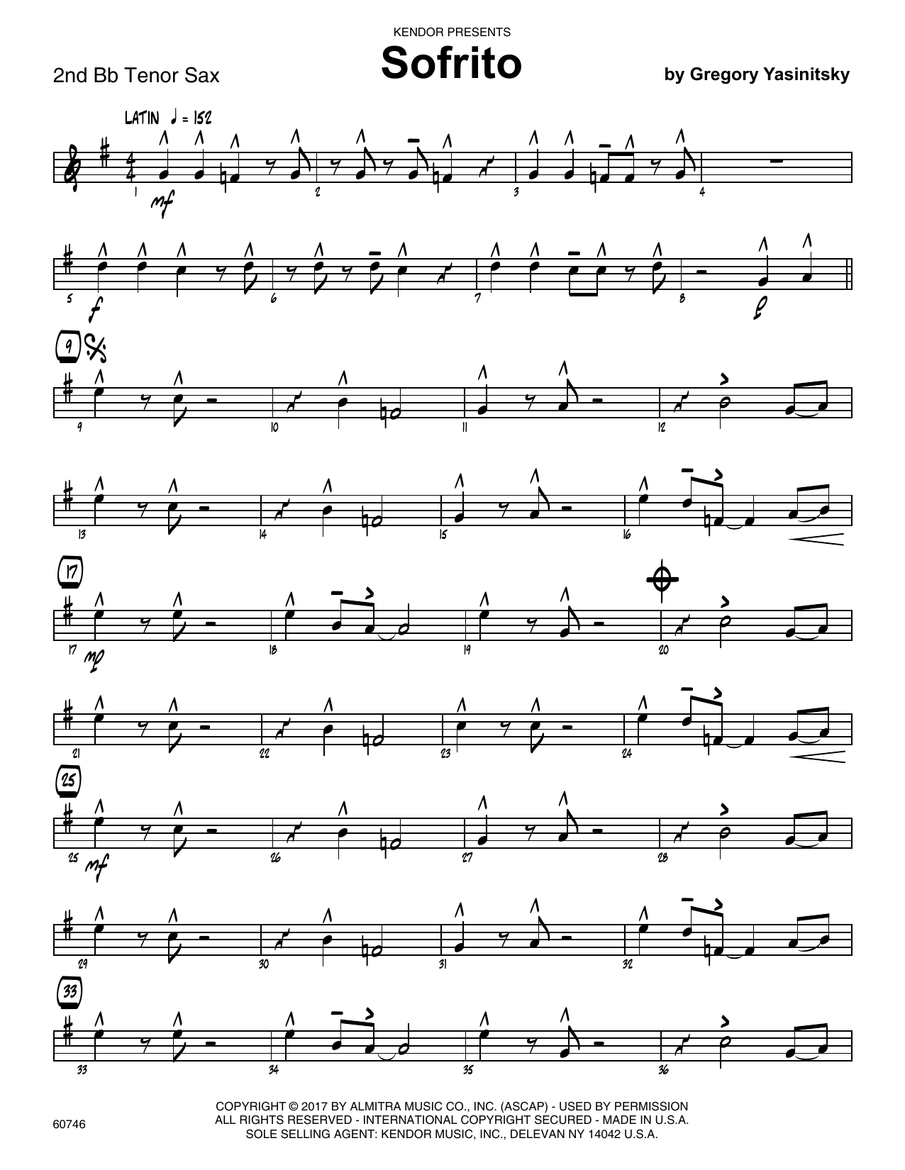 Download Gregory Yasinitsky Sofrito - 2nd Bb Tenor Saxophone Sheet Music