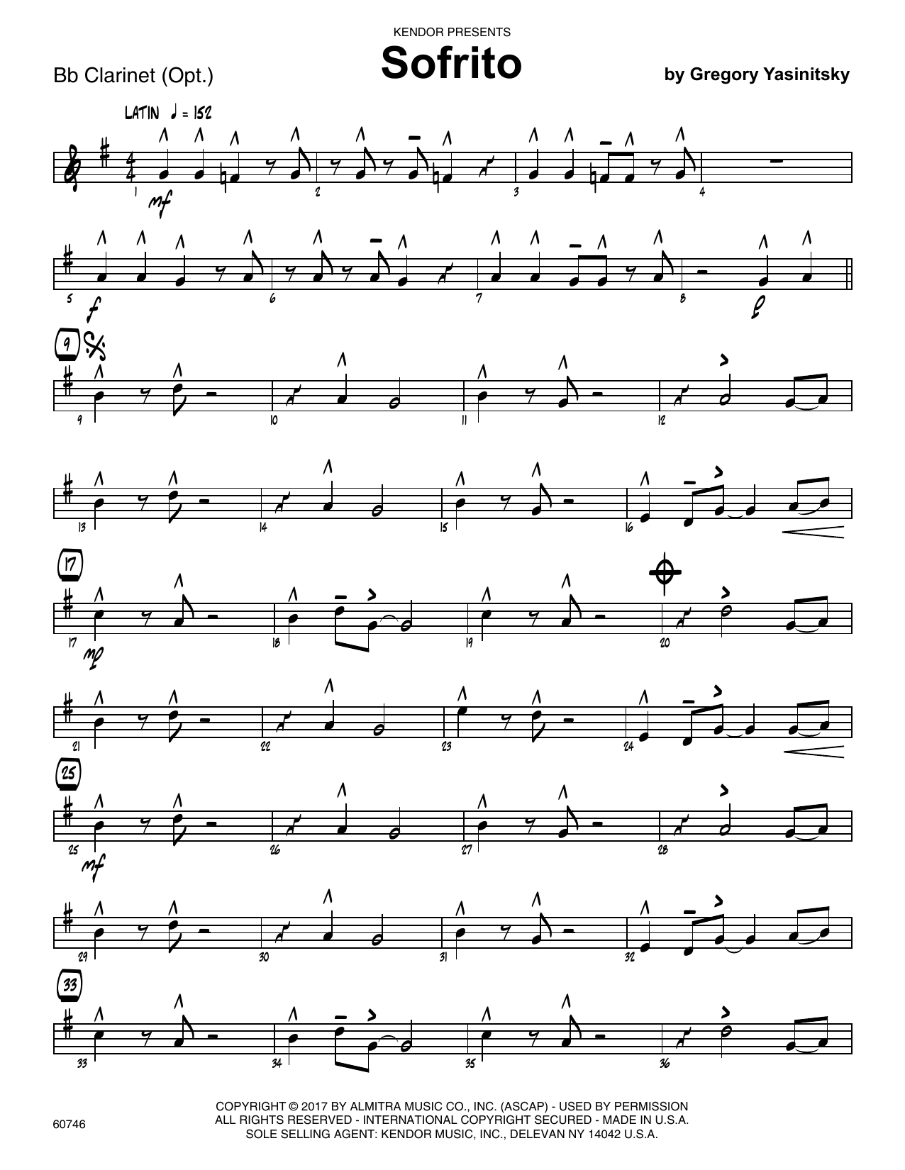 Download Gregory Yasinitsky Sofrito - Bb Clarinet Sheet Music