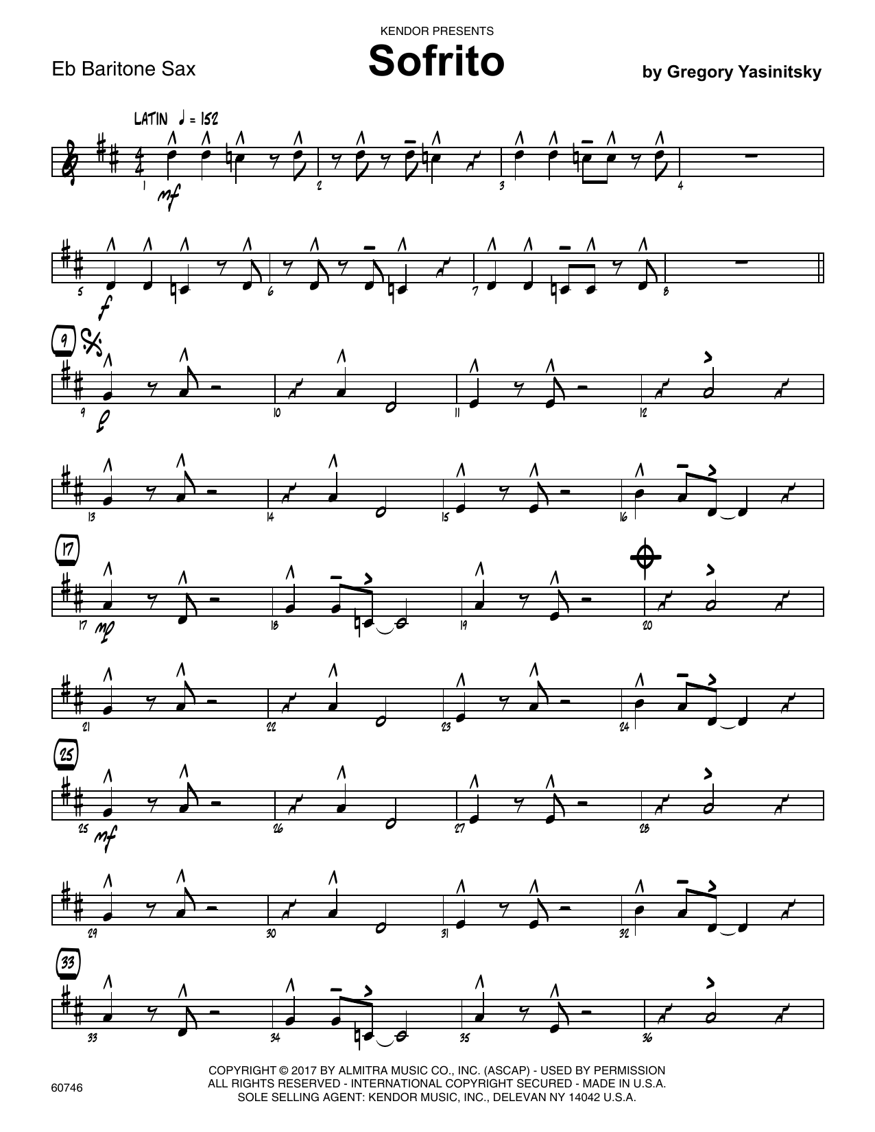 Download Gregory Yasinitsky Sofrito - Eb Baritone Saxophone Sheet Music