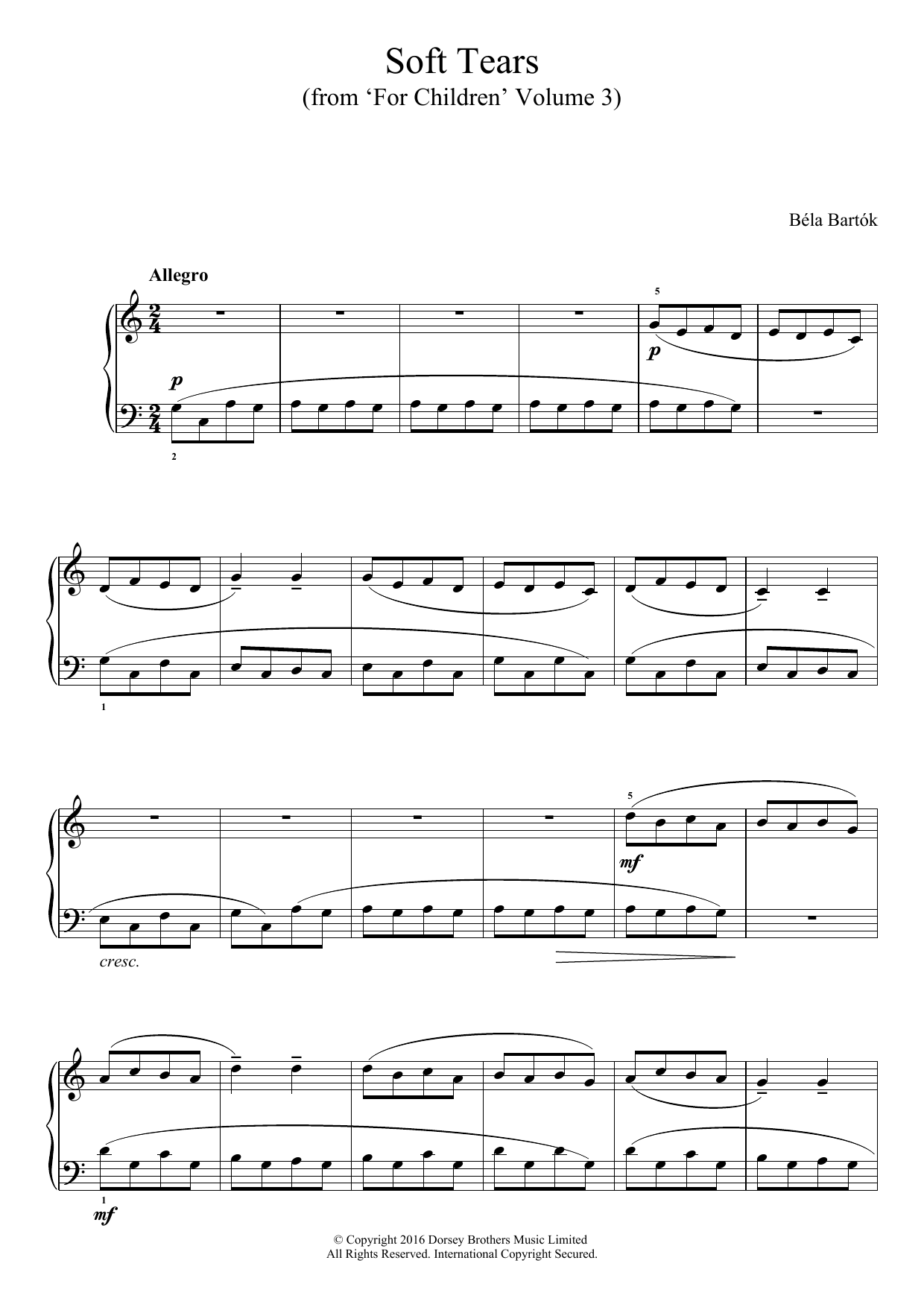 Download Bela Bartok Soft Tears (from 'For Children', Volume Sheet Music