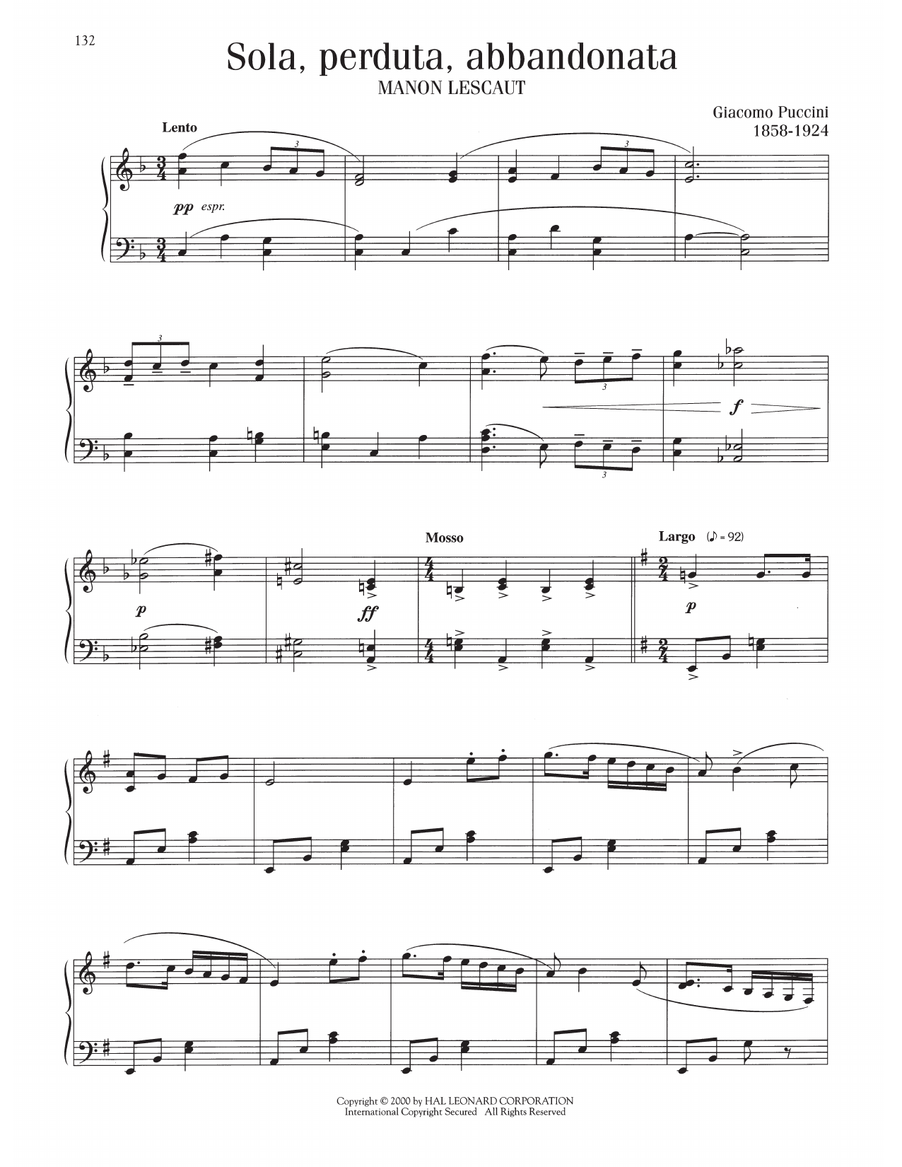 Giacomo Puccini Sola, Perduta, Abbandonata sheet music notes printable PDF score