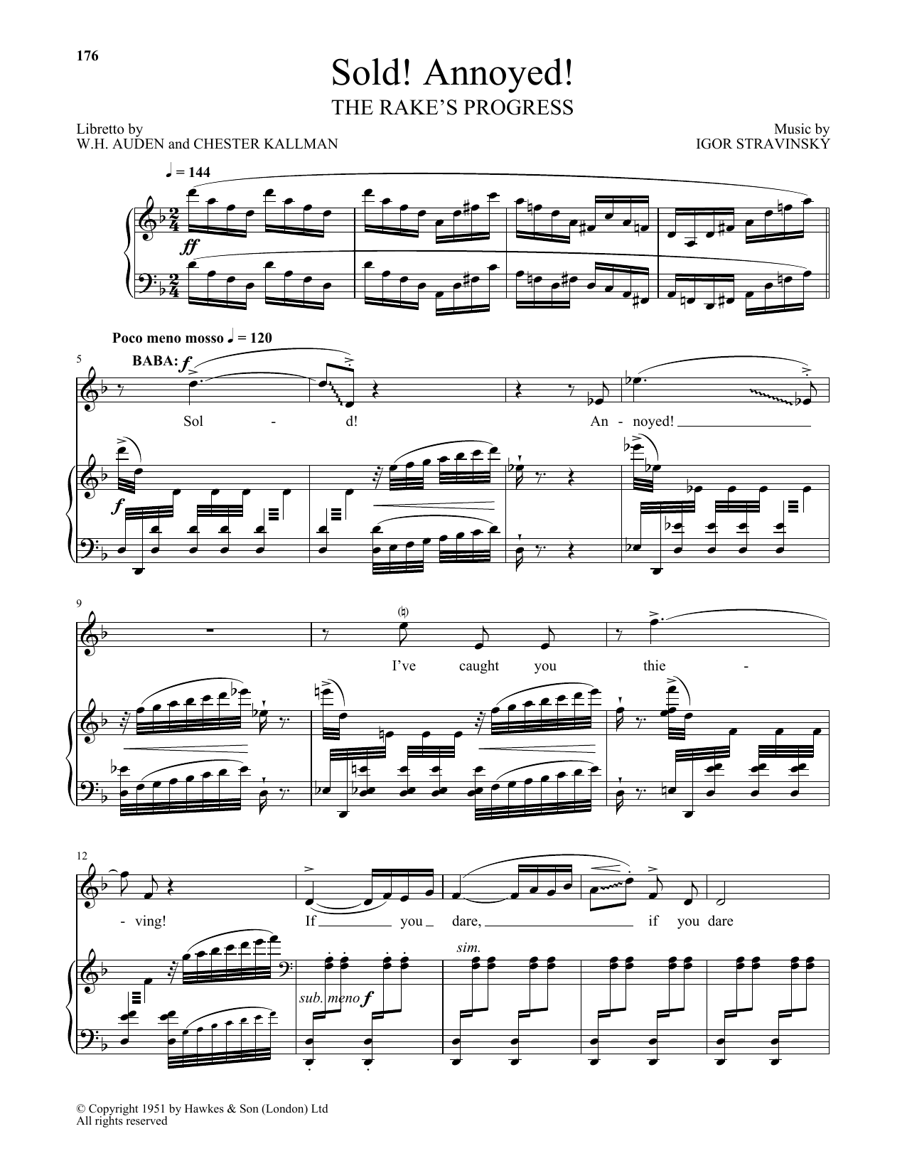 Download Igor Stravinsky Sold! Annoyed! (from The Rake's Progres Sheet Music