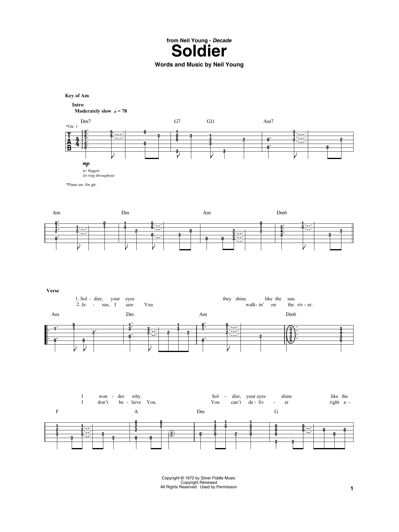 Download Neil Young Soldier Sheet Music