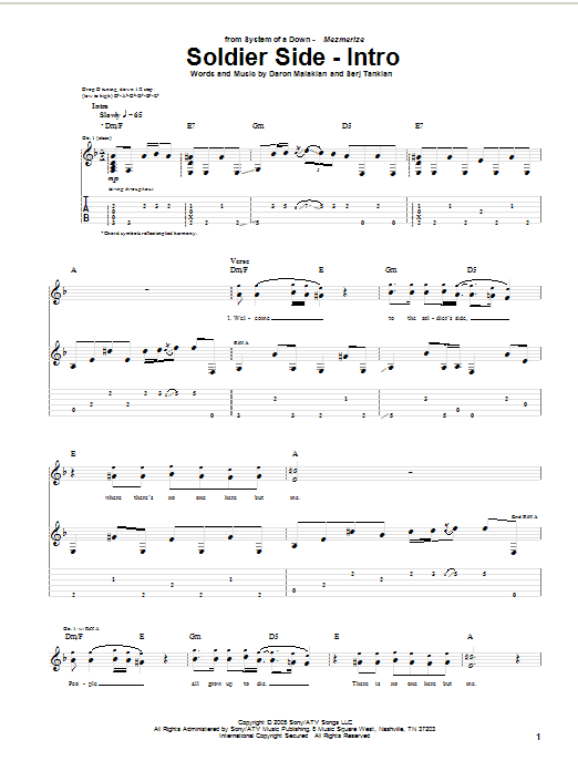 Download System Of A Down Soldier Side (Intro) Sheet Music