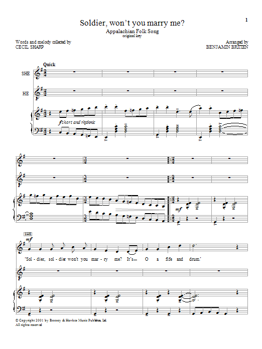 Download Benjamin Britten Soldier, won't you marry me? Sheet Music